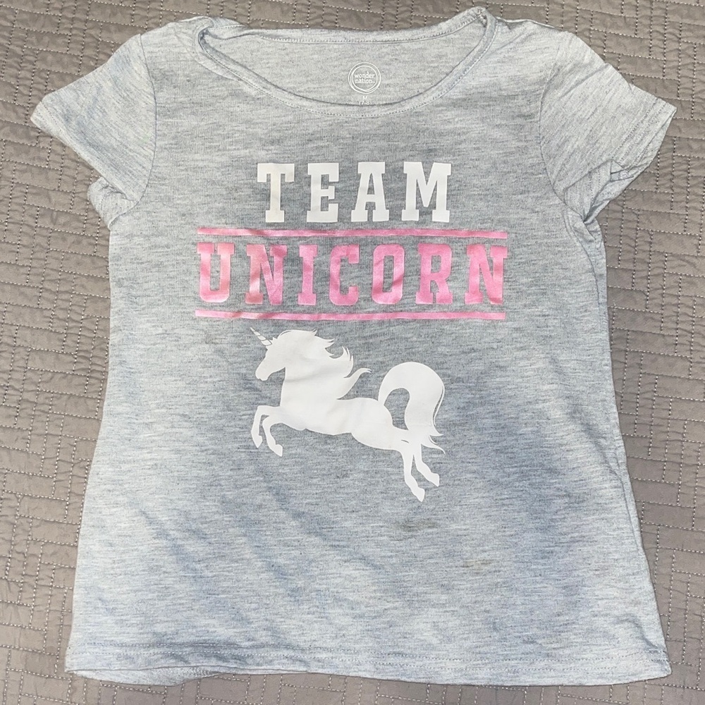 Wonder Nation Gray and Pink Team Unicorn T-Shirt